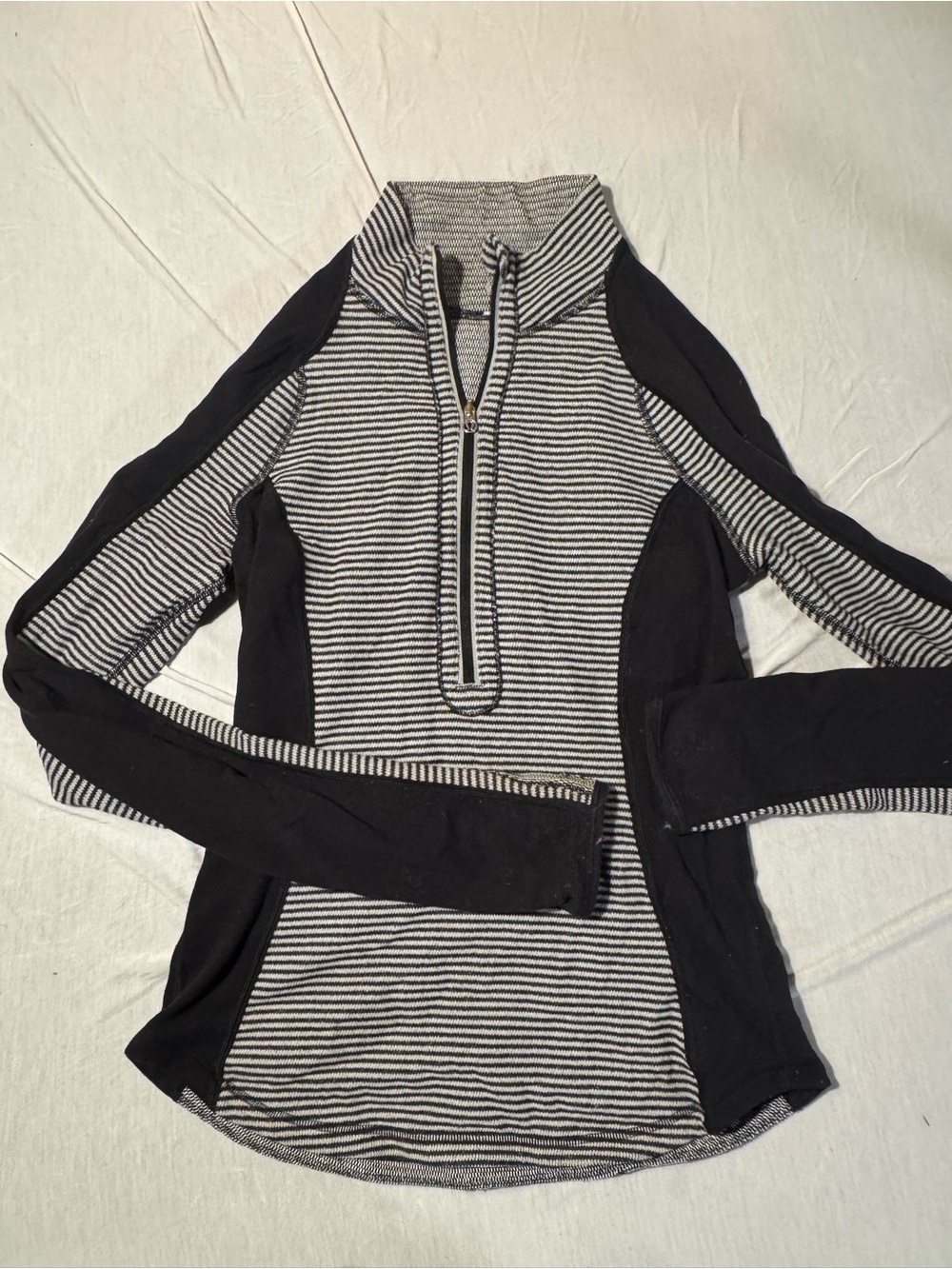 Lululemon Black White Striped Half Zip Pullover Size 4